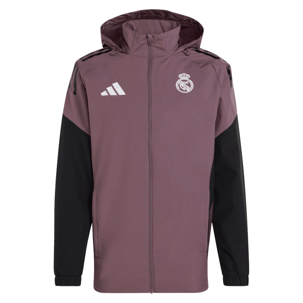 '25-'26 Real Madrid Allweather Jacket (Shadow Fig) Polyester Made By: Adidas Men's Red Xxl