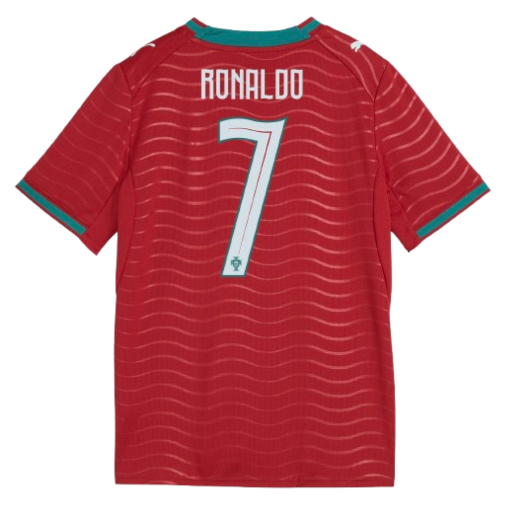 '26-'27 Portugal Home Ronaldo Shirt (Kids) Polyester Made By: Puma Unisex Kids Red Size 7-8