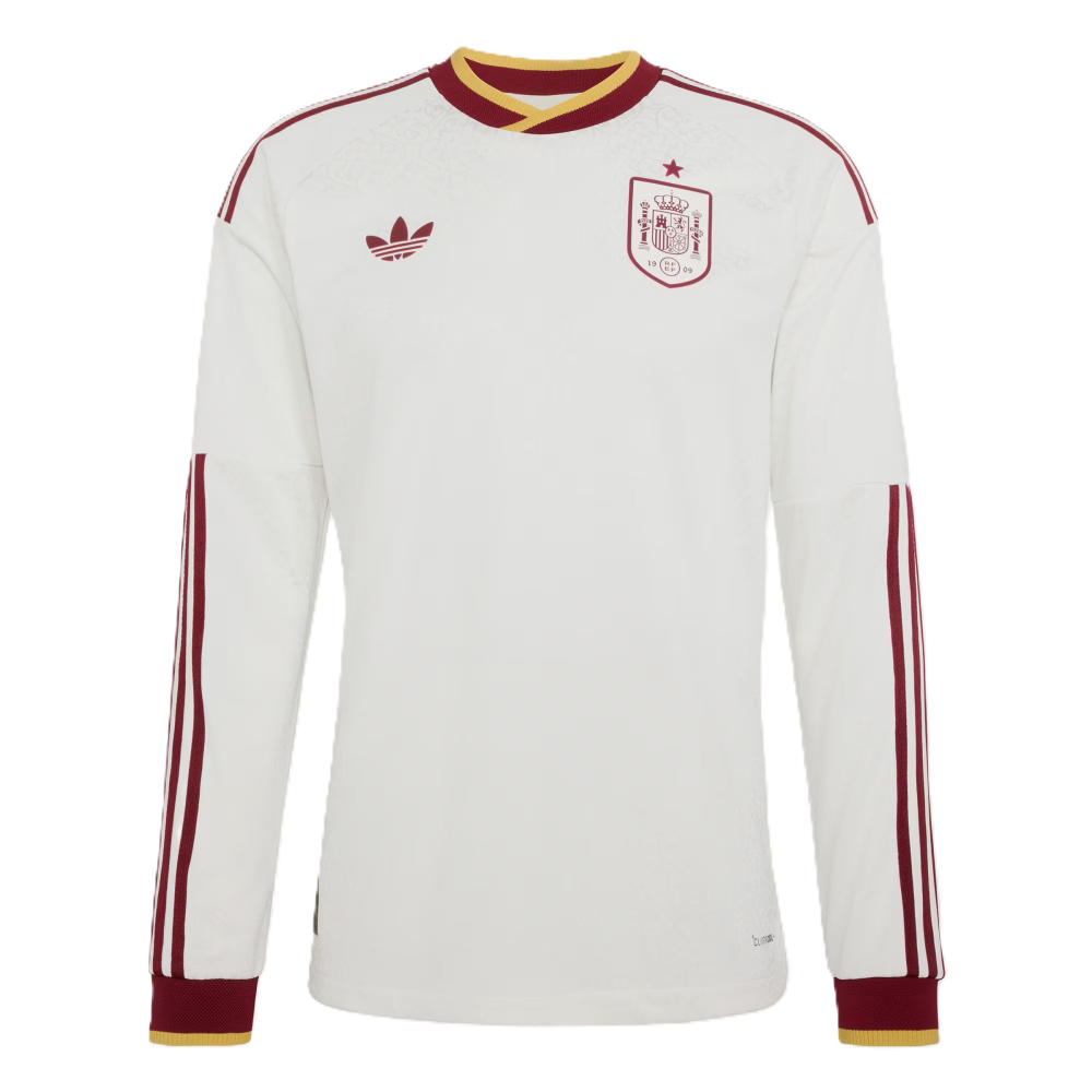 '26-'27 Spain Authentic Long Sleeves Away Shirt Polyester Made By: Adidas Men's White 3XL