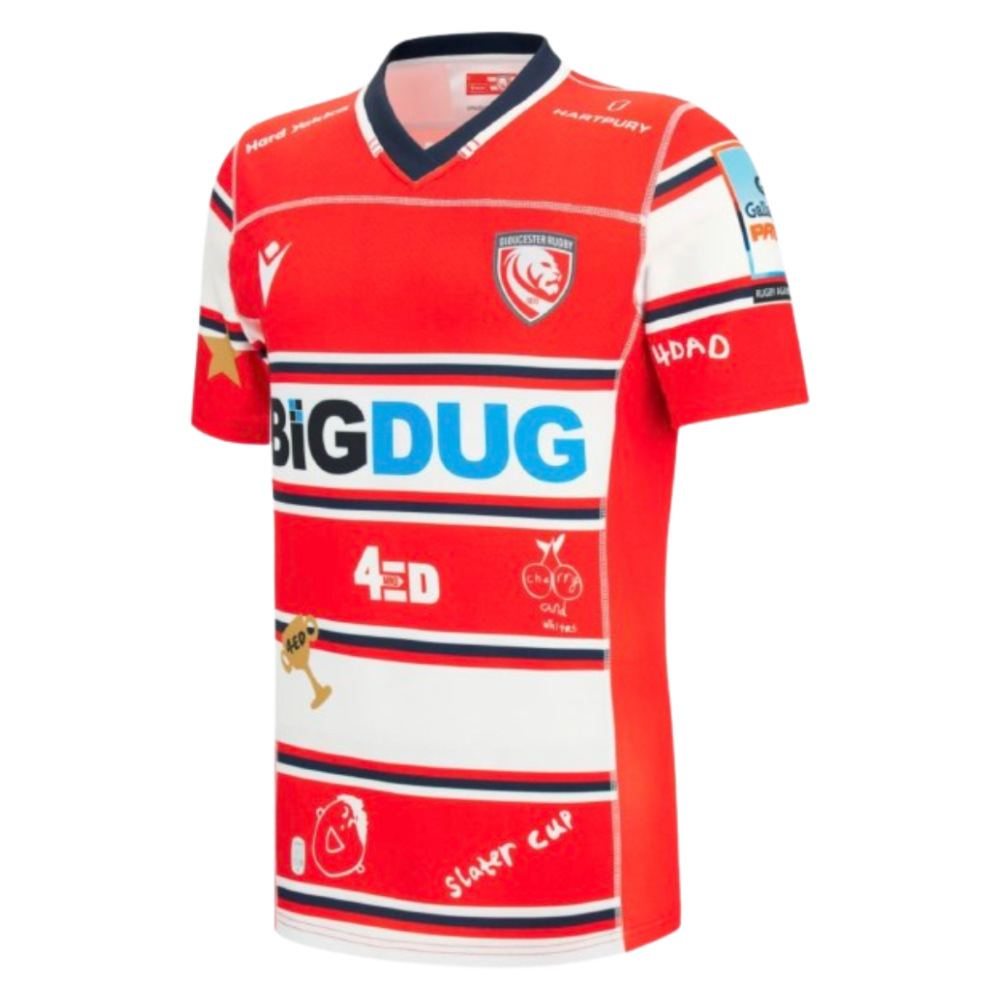 2026 Gloucester Rugby 4Ed Replica Home Shirt Polyester Made By: Macron Men's Red 3XL