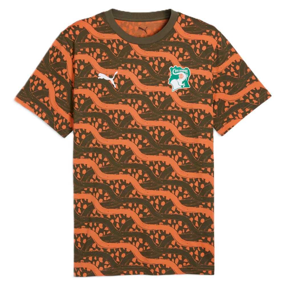 '26-'27 Ivory Coast Ftblculture Tee Aop (Black) Polyester Made By: Puma Men's Black Extra Large