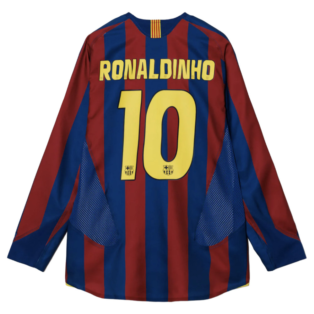 Nike Fc Barcelona 2006 Reissue Ls Shirt With Ronaldinho 10 Blue/Yellow/Red - Image 2