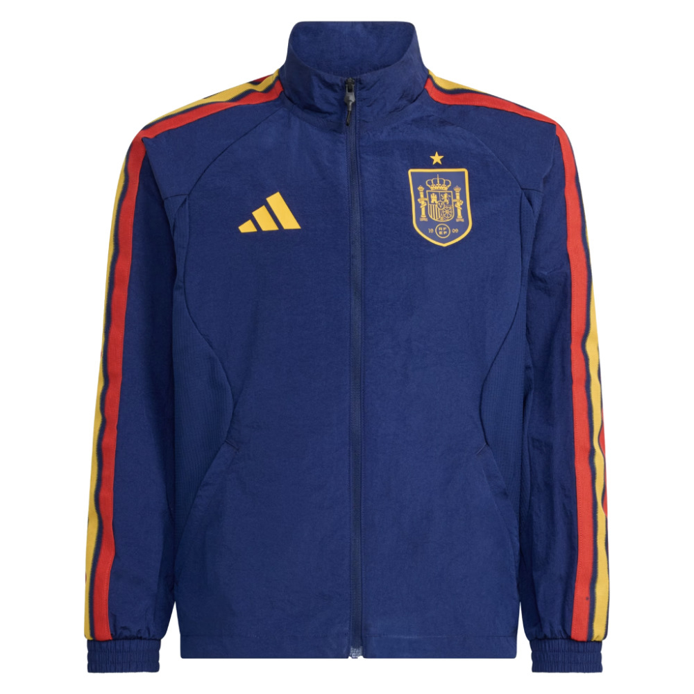 '26-'27 Spain Home Anthem Jacket (Dark Blue) - Kids Polyester Made By: Adidas Unisex Kids Dark Blue Size 7-8