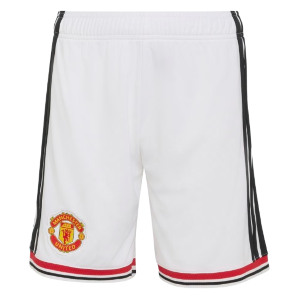 '26-'27 Man Utd Home Shorts (White) - Kids 22 Waist Polyester Manchester United Made By: Adidas Unisex Kids White 26 Waist