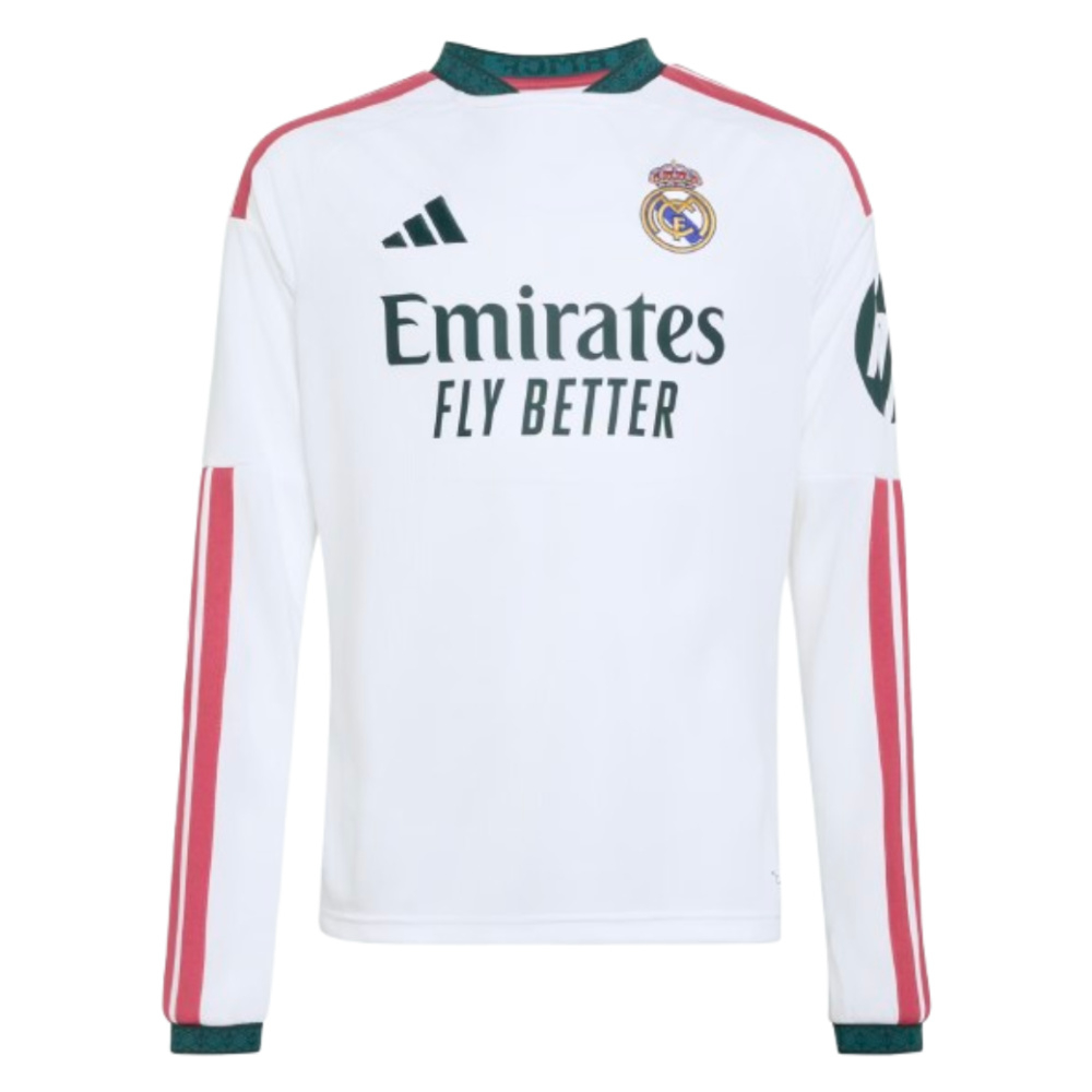 '26-'27 Real Madrid Long Sleeve Home Shirt (Kids) 7-8 Polyester Made By: Adidas Unisex Kids White Size 9-10