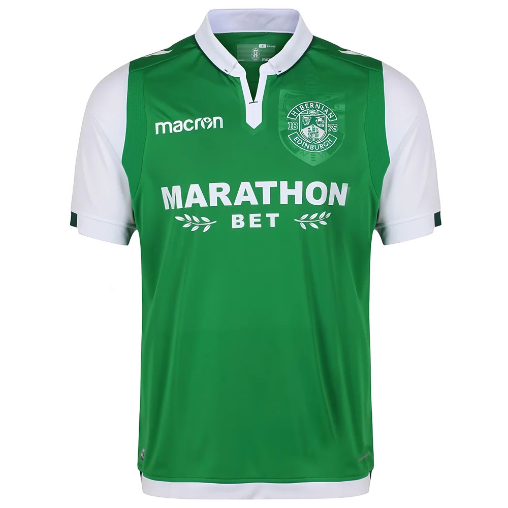 '17-'18 Hibernian Home Shirt (Excellent) Polyester Made By: Macron Men's Green 3XL