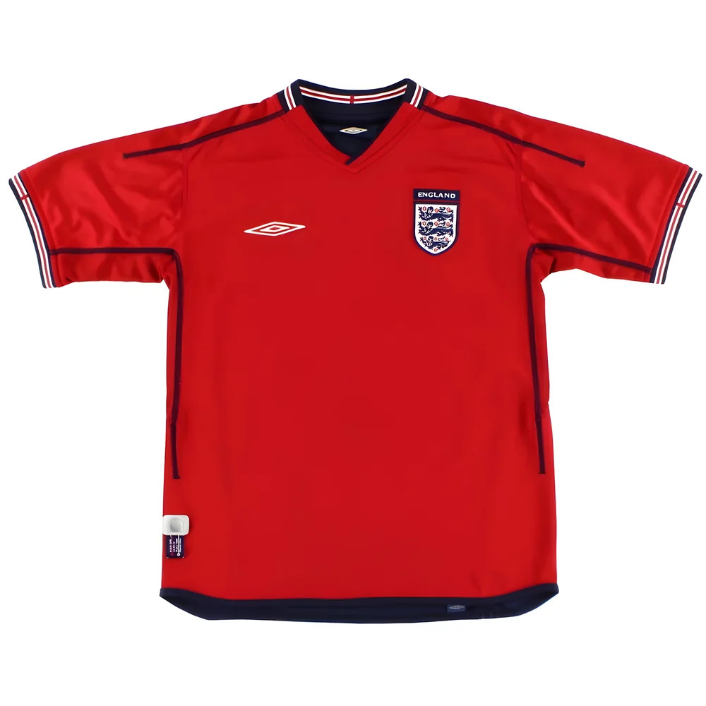 '02-'04 England Away Shirt ) (Very Good) Polyester Made By: Umbro Men's Red Extra Large