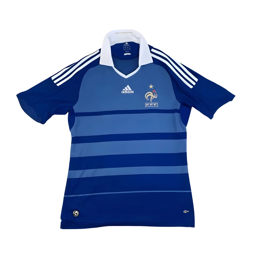'08-'09 France Home Shirt (Very Good) Polyester Made By: Adidas Men's Blue Large