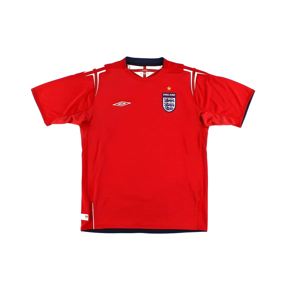 '04-'06 England Away Shirt (Very Good) Polyester Made By: Umbro Men's Red Extra Large