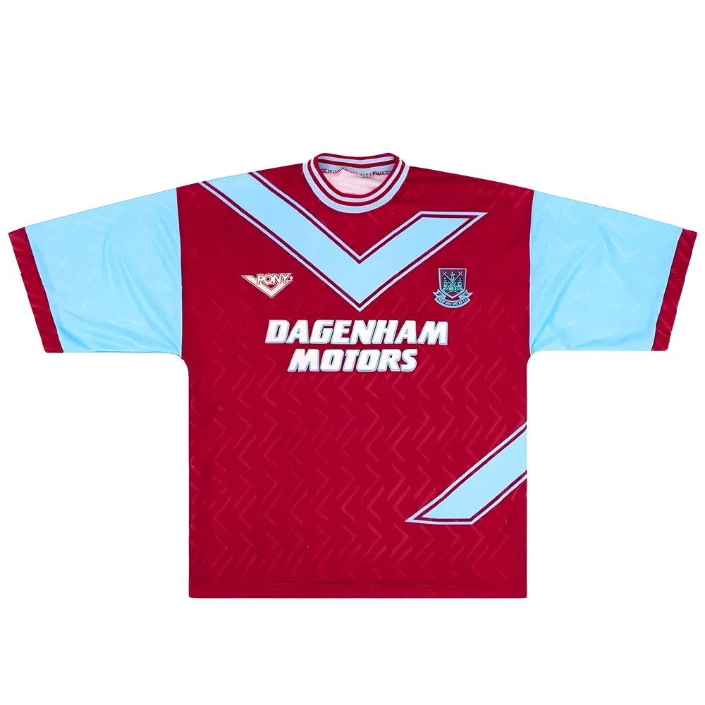'93-'95 West Ham Home Shirt (Good) Polyester Made By: Pony Men's Burgundy Extra Large