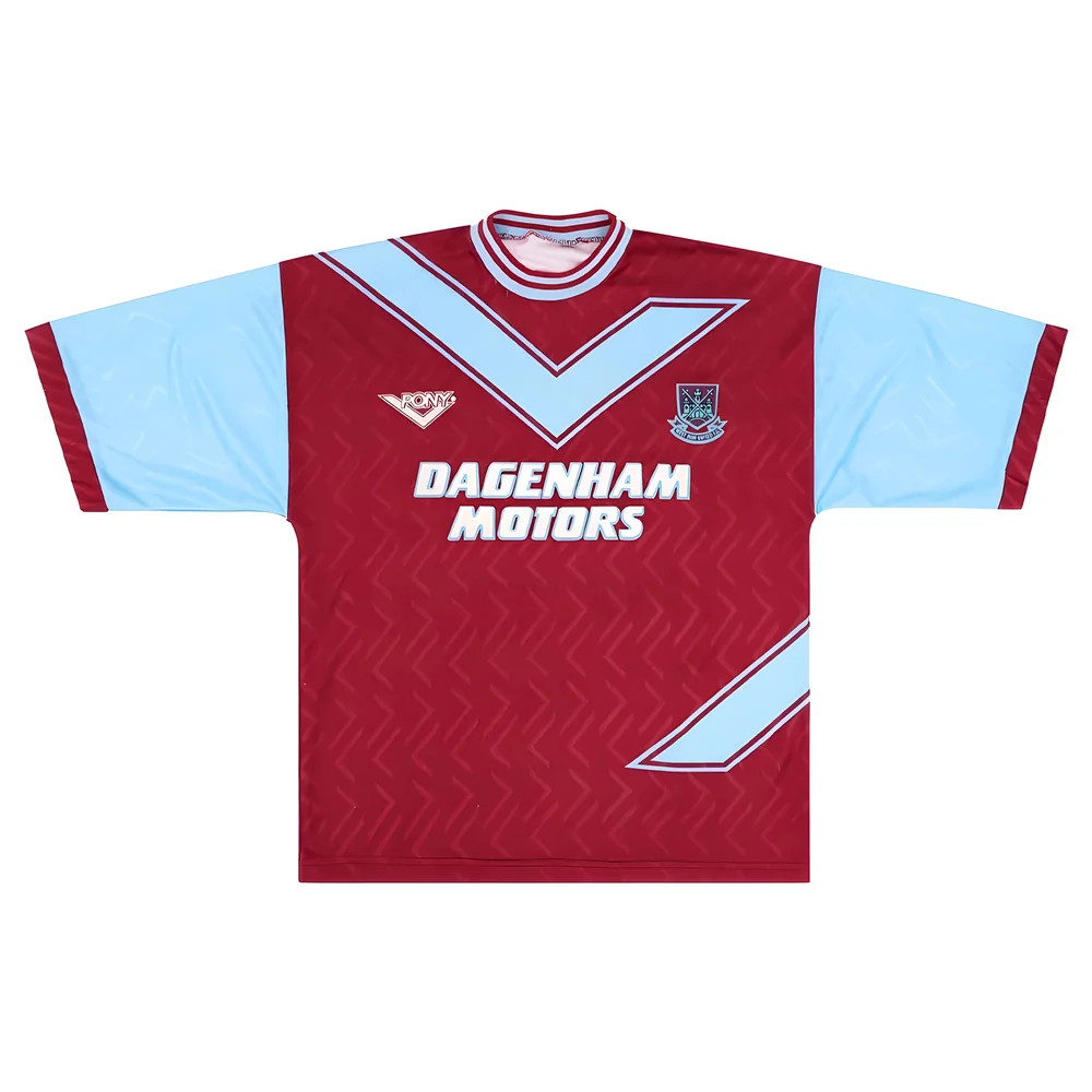 '93-'95 West Ham Home Shirt (Excellent) Polyester Made By: Pony Men's Burgundy Large