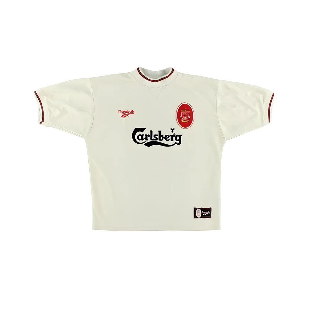 '96-'97 Liverpool Away Shirt ) (Excellent) Polyester Made By: Reebok Men's Cream Extra Large