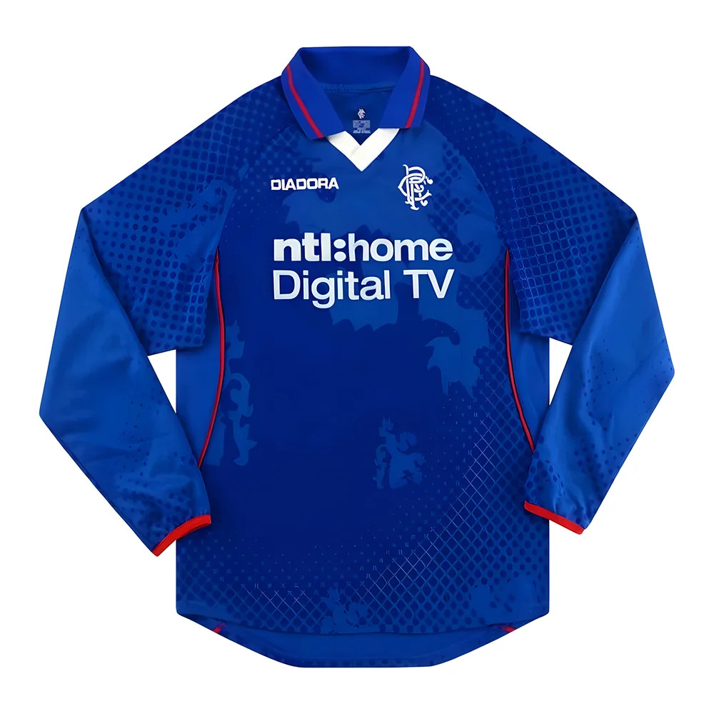 '02-'03 Rangers Long Sleeved Home Shirt ) (Excellent) Polyester Made By: Diadora Men's Blue Extra Large