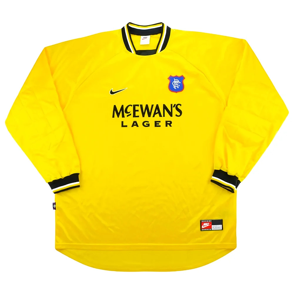 '97-'99 Rangers Goalkeeper Shirt (M) (Very Good) Polyester Made By: Nike Men's Yellow Medium