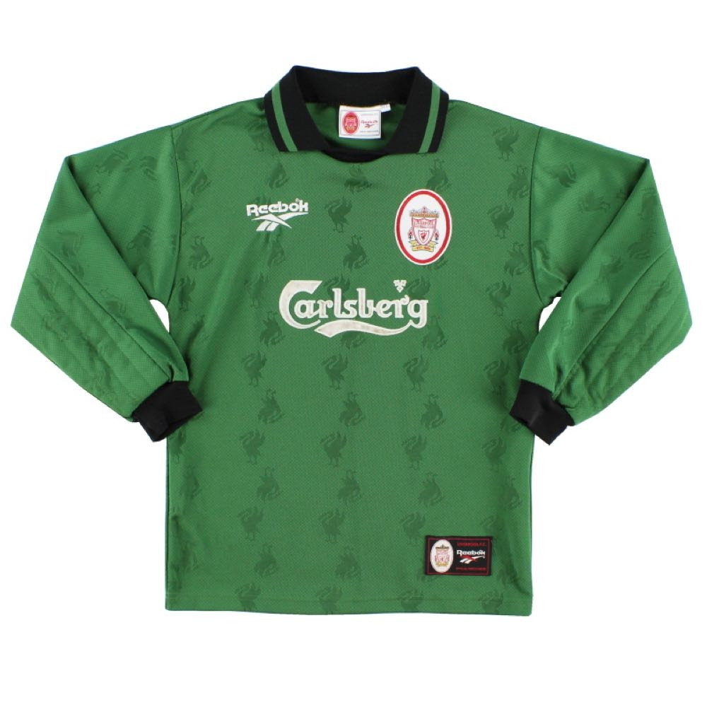 '96-'97 Liverpool Gk Shirt (S) (Excellent) Polyester Made By: Reebok Men's Green Small