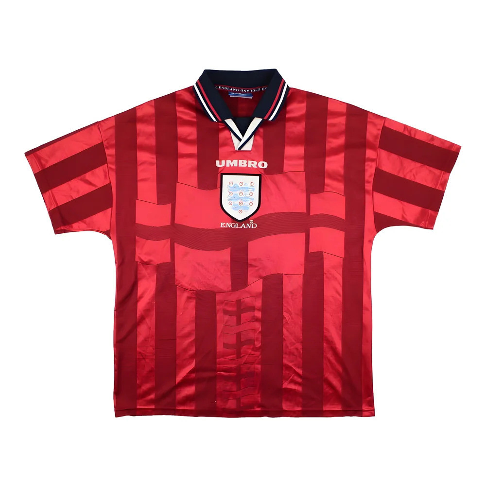 '98-'99 England Away Shirt ) (Excellent) Polyester Made By: Umbro Men's Red Extra Large