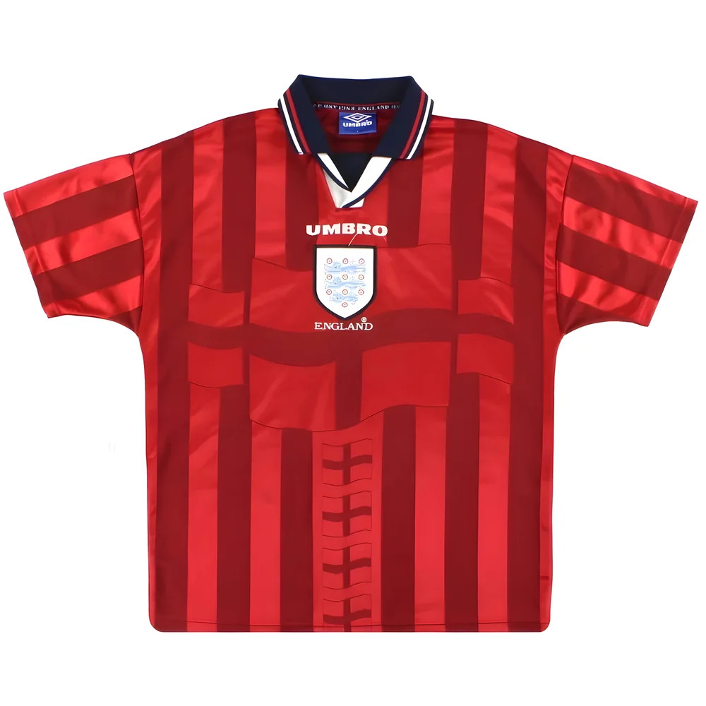 '97-'99 England Away Shirt (M) (Excellent) Polyester Made By: Umbro Men's Red Medium
