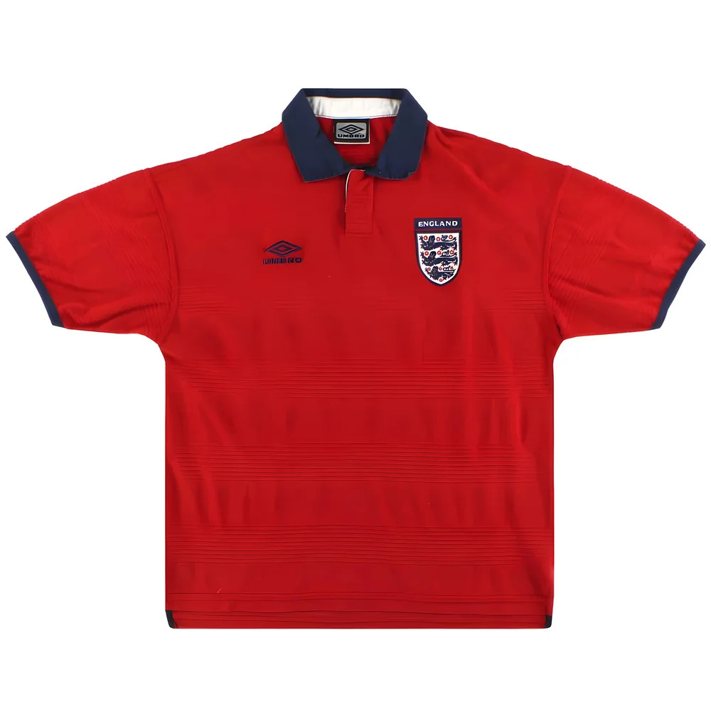 '99-'01 England Away Shirt (Excellent) Polyester Made By: Umbro Men's Red Large