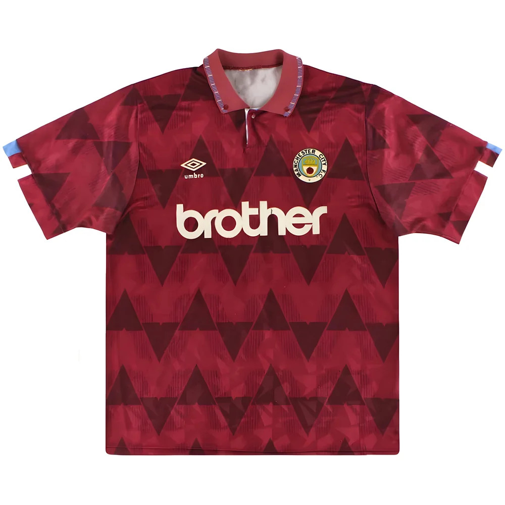 '90-'92 Manchester City Away Shirt (Very Good) Polyester Made By: Umbro Men's Red Extra Large