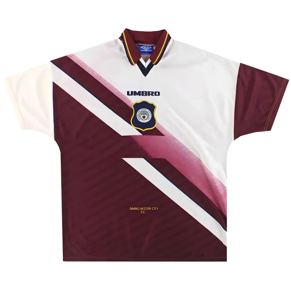'96-'97 Manchester City Away Shirt (M) (Excellent) Polyester Made By: Umbro Men's Maroon/White Medium