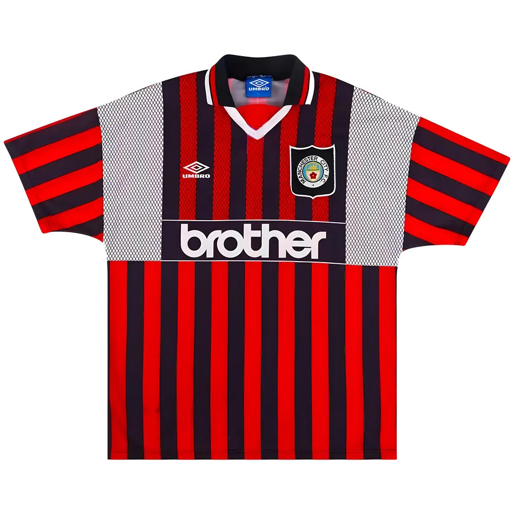 '94-'96 Manchester City Away ) (Excellent) Polyester Made By: Umbro Men's Red/Black Extra Large