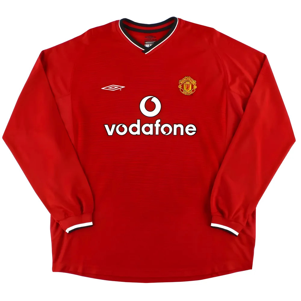 '00-'02 Manchester United Long Sleeved Home Shirt ) (Excellent) Polyester Made By: Umbro Men's Red Xxl