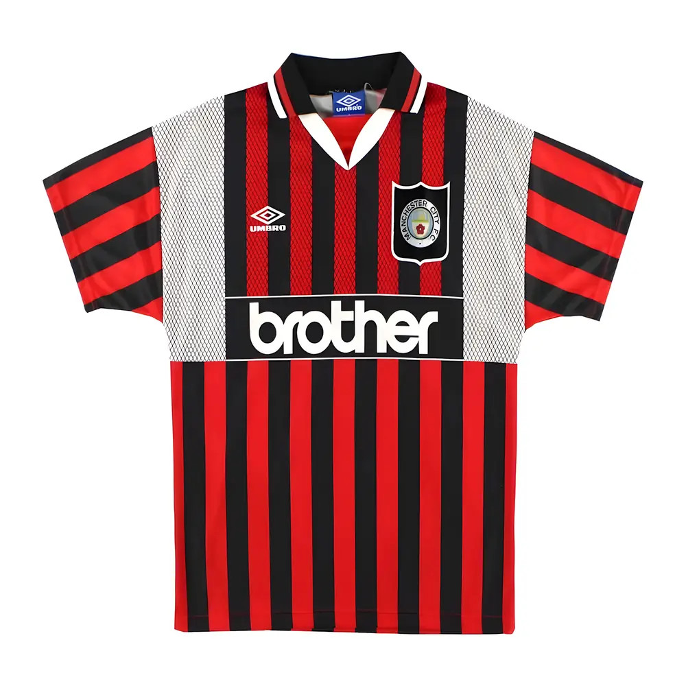 '94-'96 Man City Away Shirt ) (Excellent) Polyester Manchester City Made By: Umbro Men's Red Extra Large