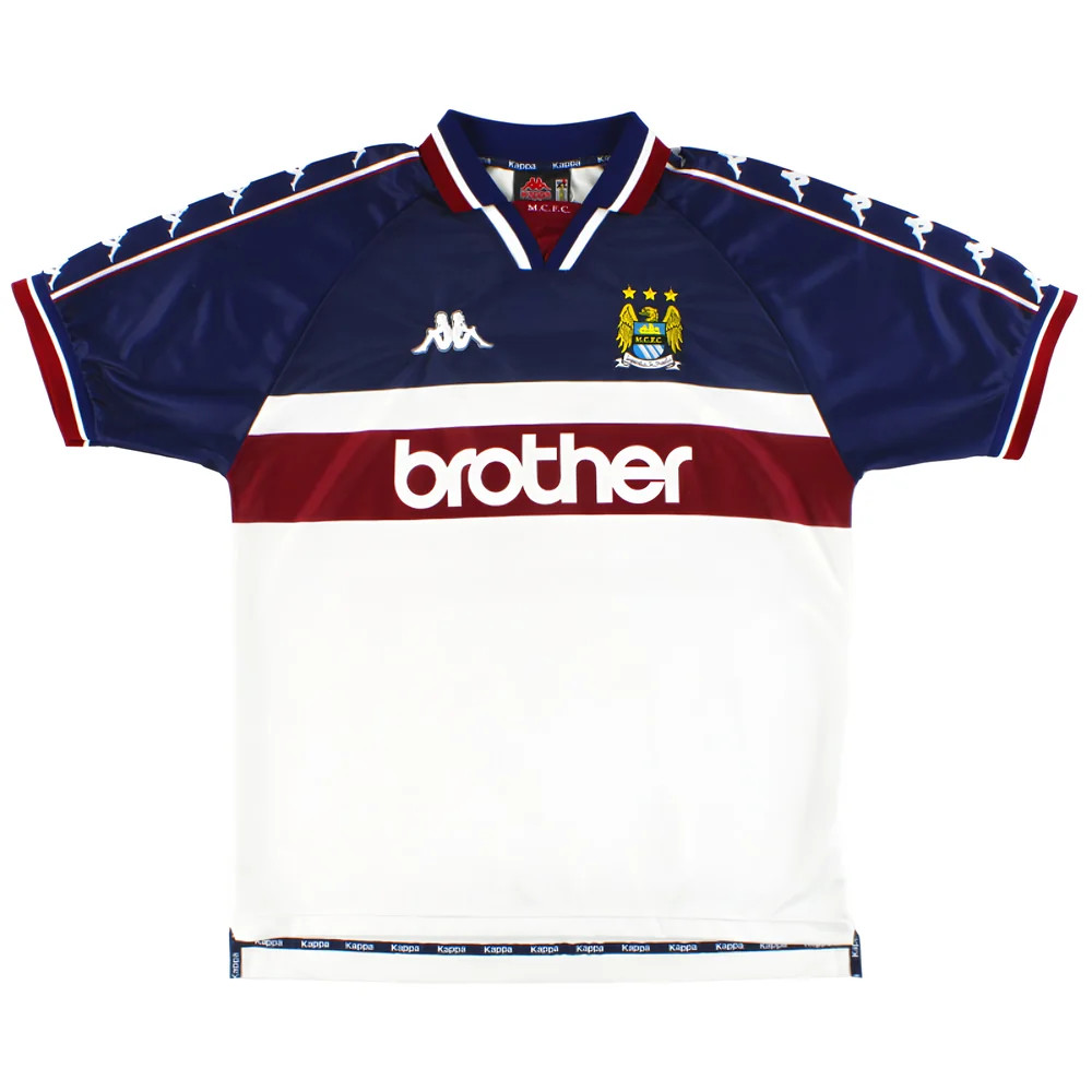'97-'98 Manchester City Away Shirt ) (Good) Polyester Made By: Kappa Men's White Extra Large