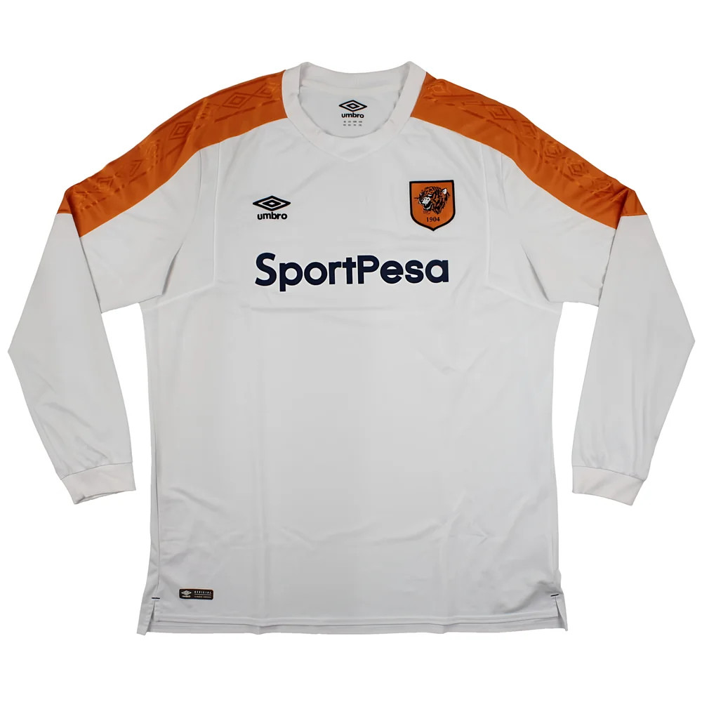 '17-'18 Hull City Long Sleeve Away Shirt ) (Excellent) Polyester Made By: Umbro Men's White Xxl