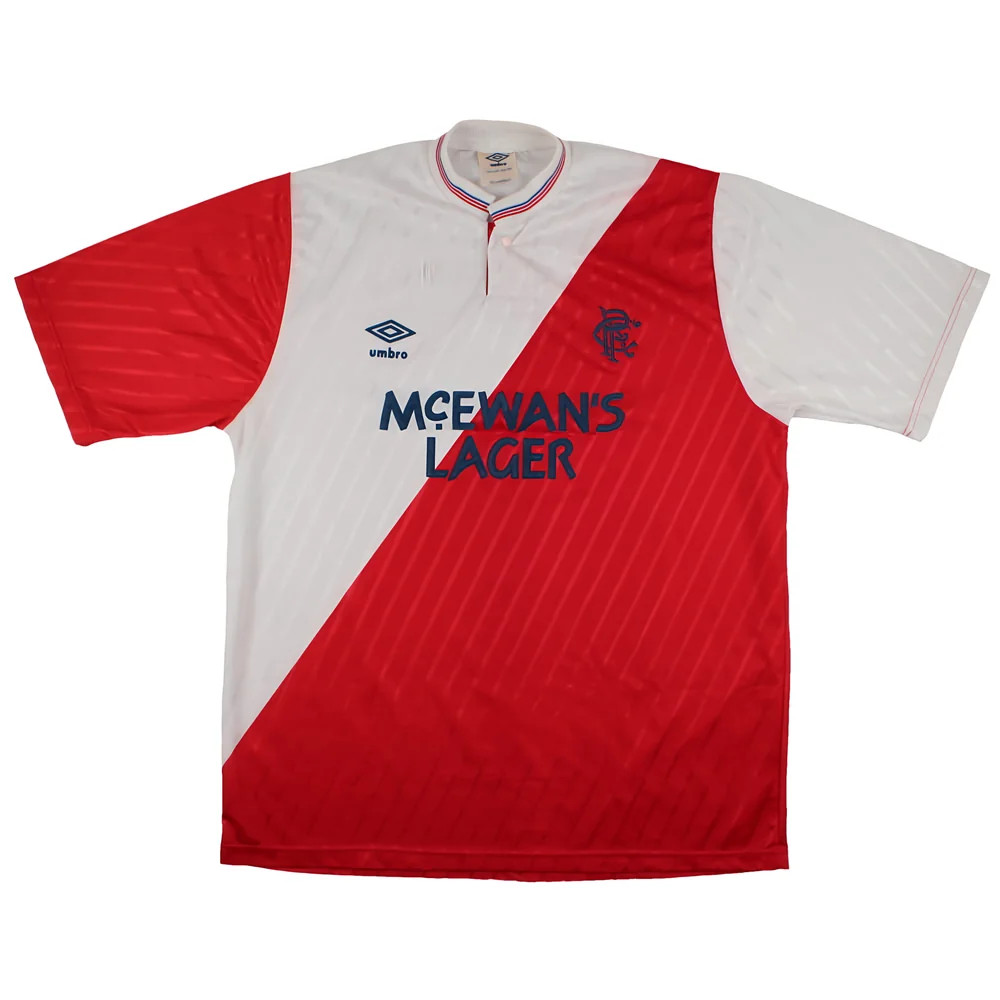 '87-'88 Rangers Away Shirt (L) (Excellent) Polyester Made By: Umbro Men's Red Large