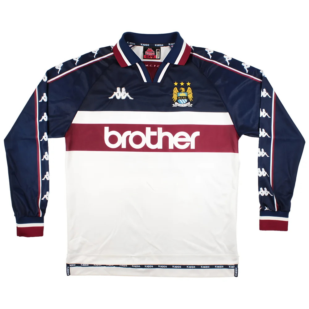 '97-'99 Manchester City Away Long Sleeve Shirt (M) (Very Good) Polyester Made By: Kappa Men's White Medium