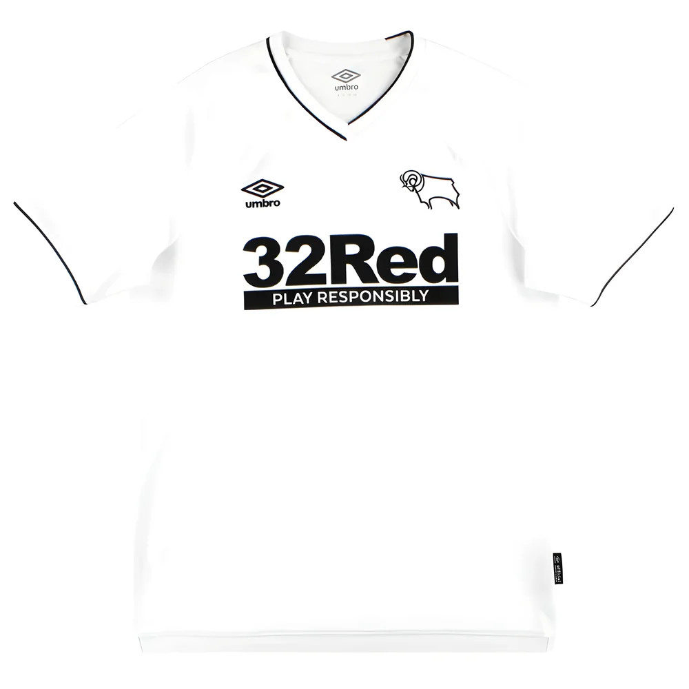 '20-'21 Derby County Home Shirt (S) (Excellent) Polyester Made By: Umbro Men's White Small