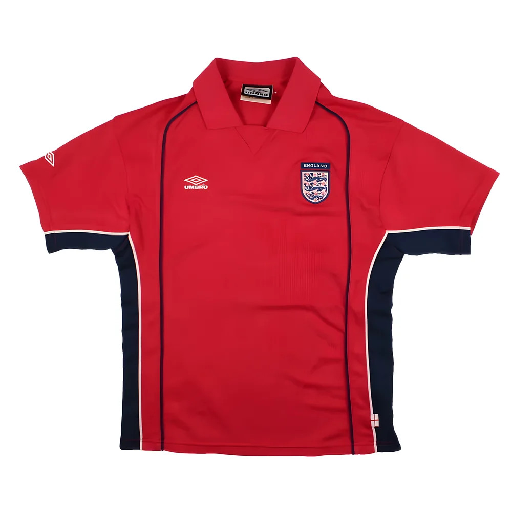 '90-'91 England Umbro Polo Shirt (S) (Very Good) Polyester Men's Red Small