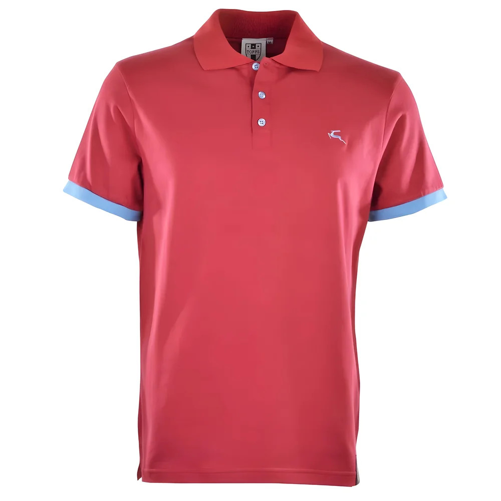 Bukta Lifestyle Polo Claret With Sky Cuffs Polyester Chelsea Made By: Toffs Men's Red 4XL