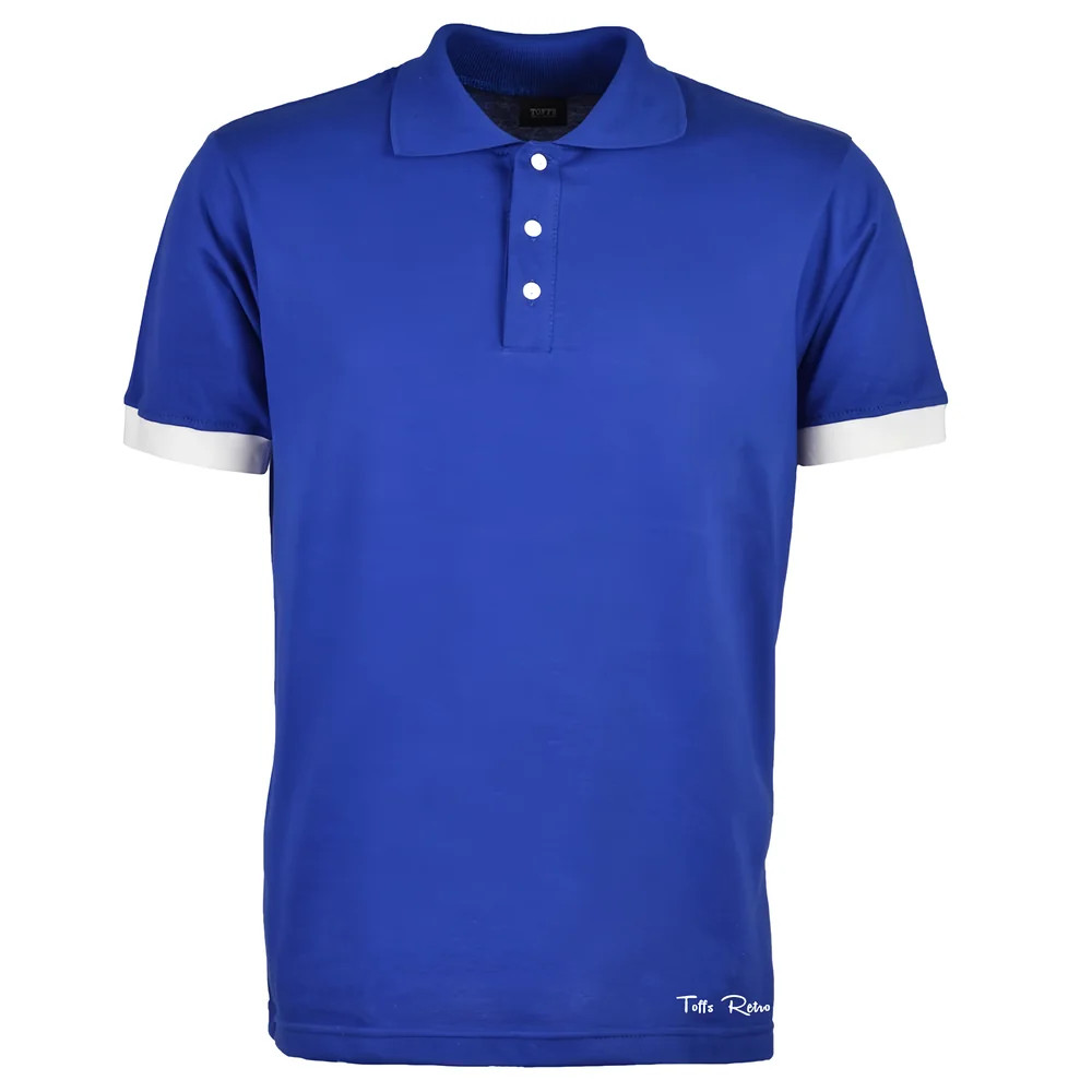 Toffs Retro Polo Shirt - Royal With Cuffs Polyester Chelsea Men's White Xxl
