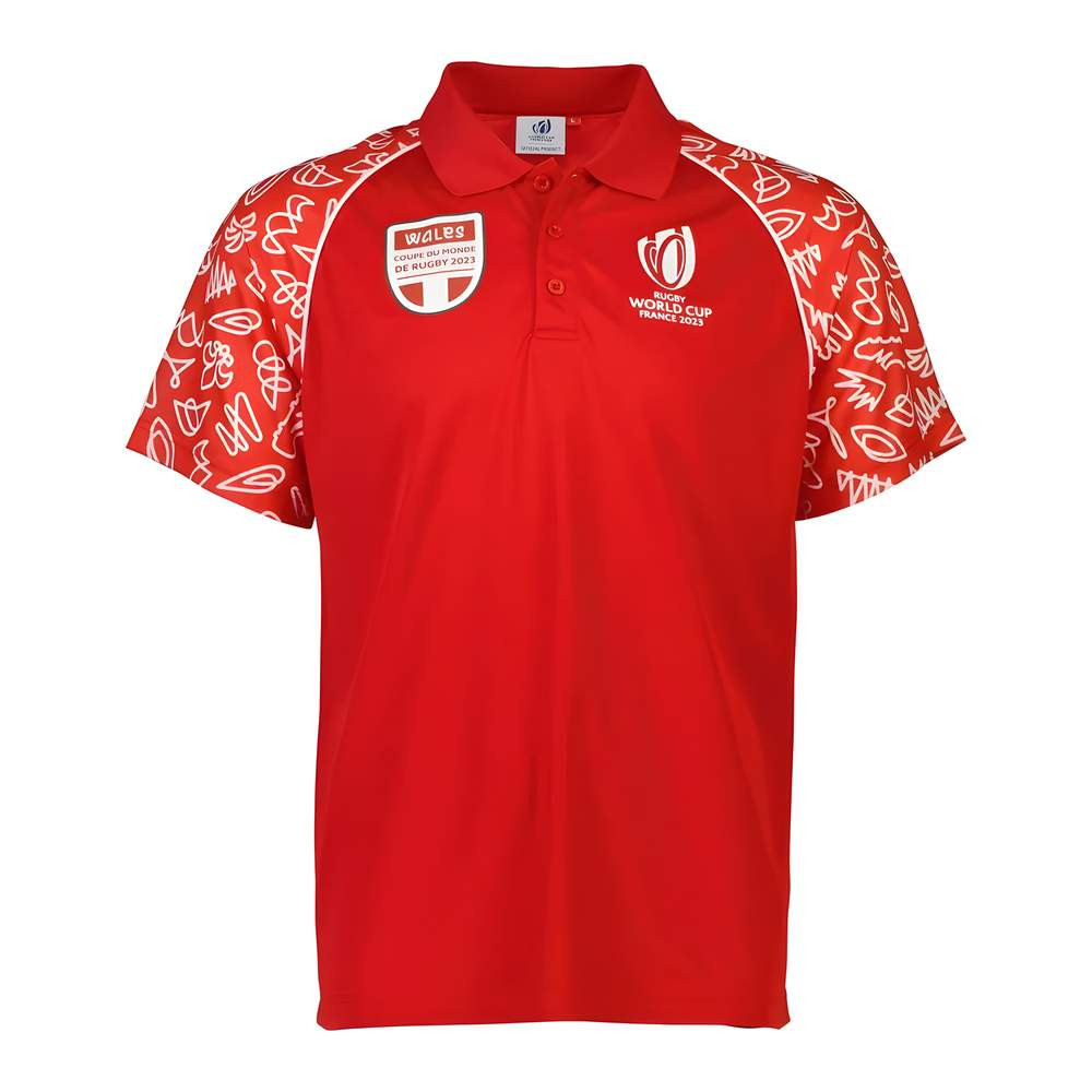 Rugby World Cup 2023 Wales Polo - Polyester Azerbaijan Made By: Sportfolio Men's Red Extra Large