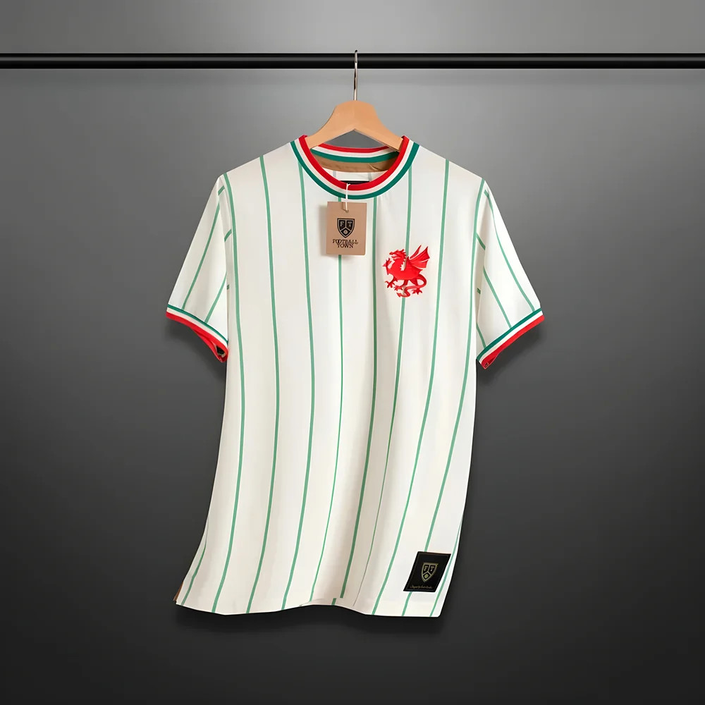 Maillot Vintage Pays De Galles 2020-2021 Extérieur - Blanc, Dragon Brodé - Taille XL