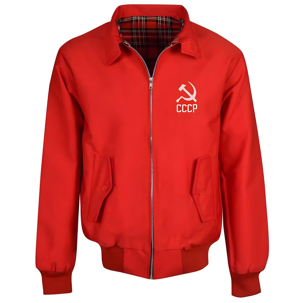 Soviet Union Cccp Harrington Jacket Polyester Russia Made By: Toffs Men's Red 5XL