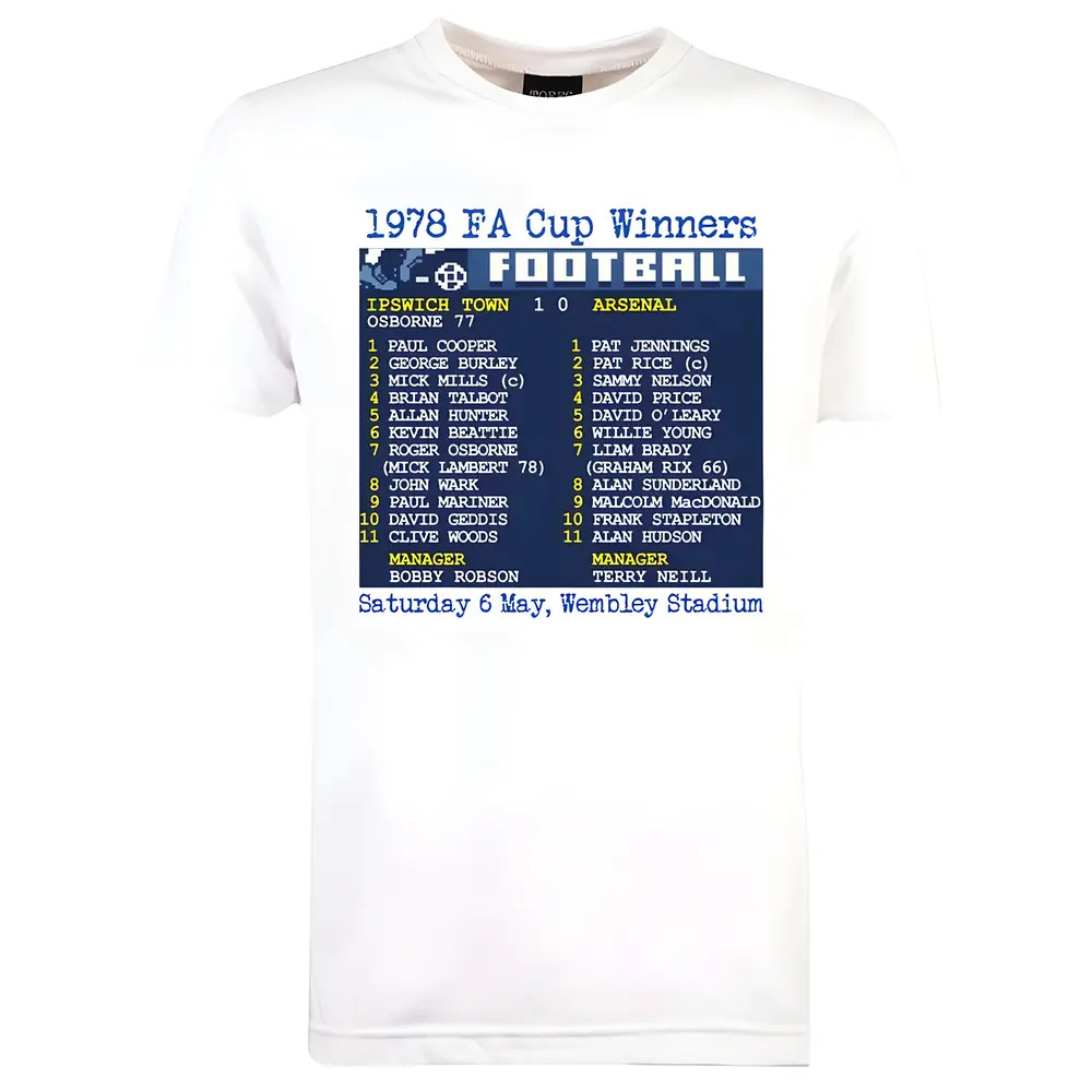 1978 Fa Cup Final (Ipswich) Retrotext T-Shirt - Polyester Made By: Toffs Men's White 3XL