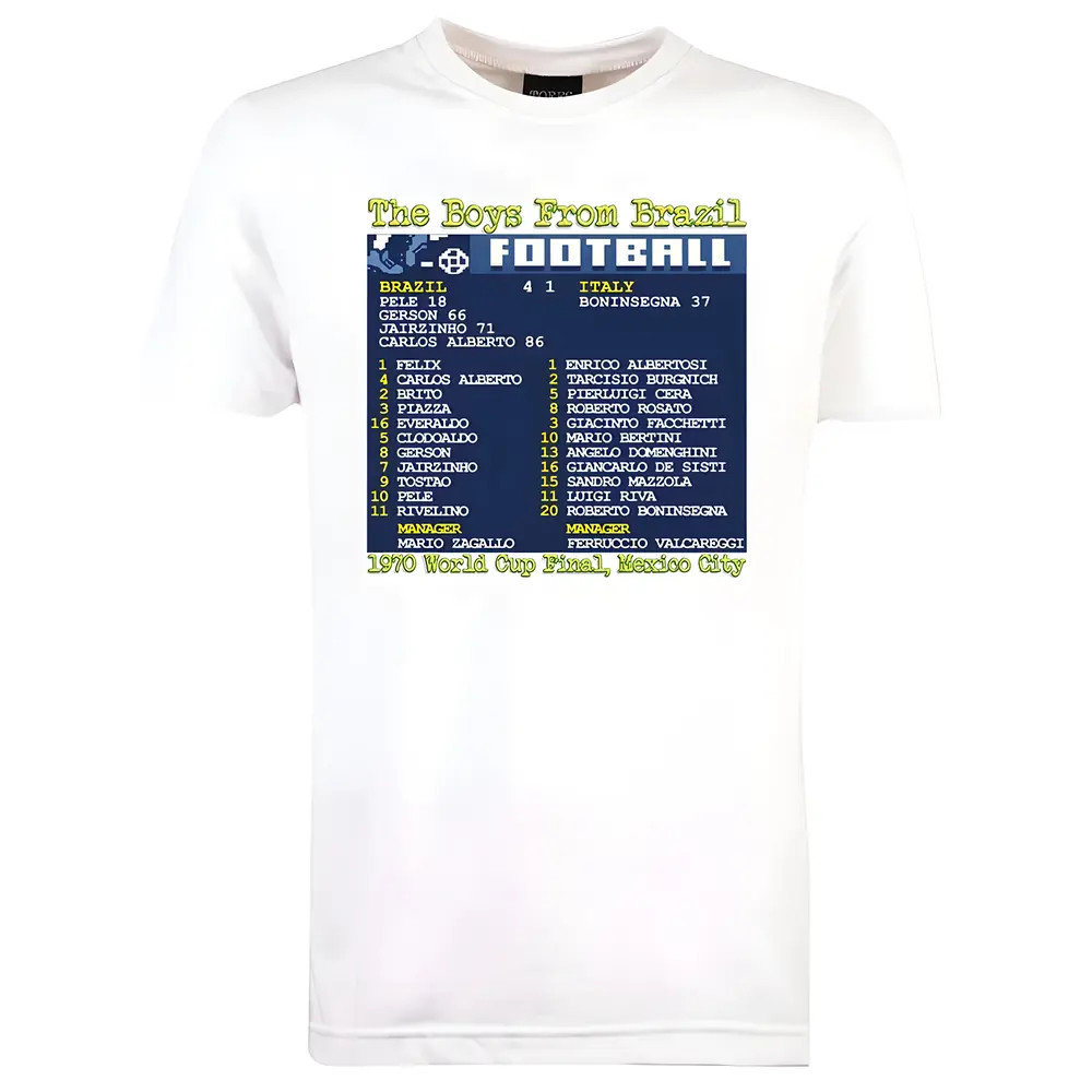 1970 World Cup Final (Brazil) Retrotext T-Shirt - Polyester Made By: Toffs Men's White 4XL