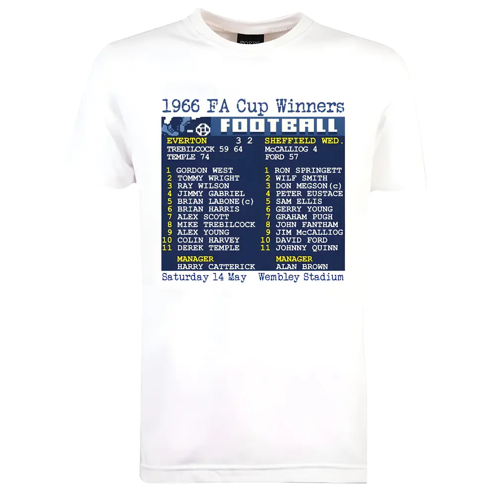 1966 Fa Cup Final (Everton) Retrotext T-Shirt - Polyester Made By: Toffs Men's White 4XL