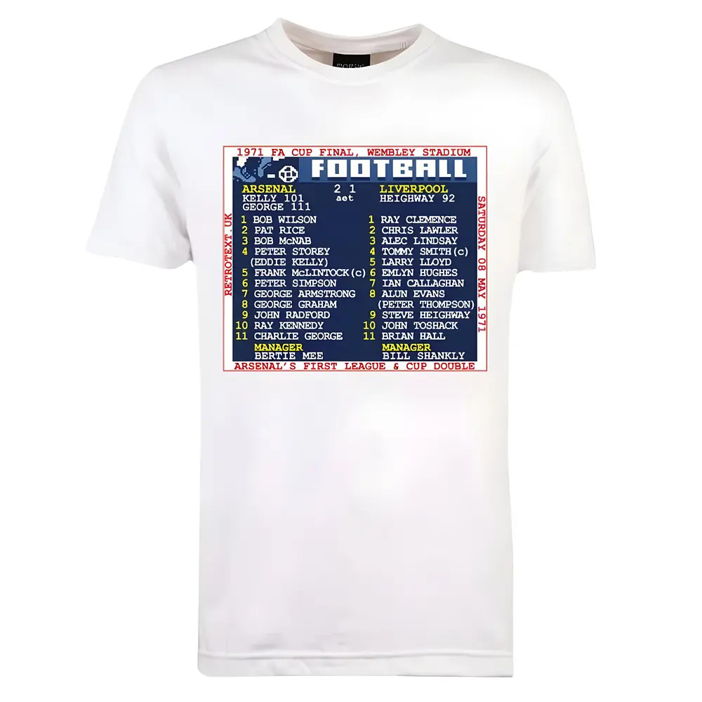1971 Fa Cup Final (Arsenal) Retrotext T-Shirt - Polyester Made By: Toffs Men's White Xxl