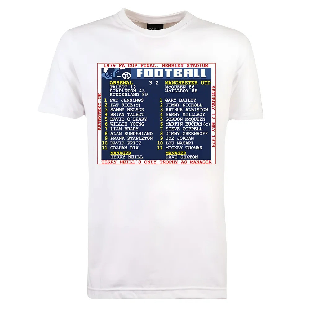 1979 Fa Cup Final (Arsenal) Retrotext T-Shirt - Polyester Made By: Toffs Men's White 5XL