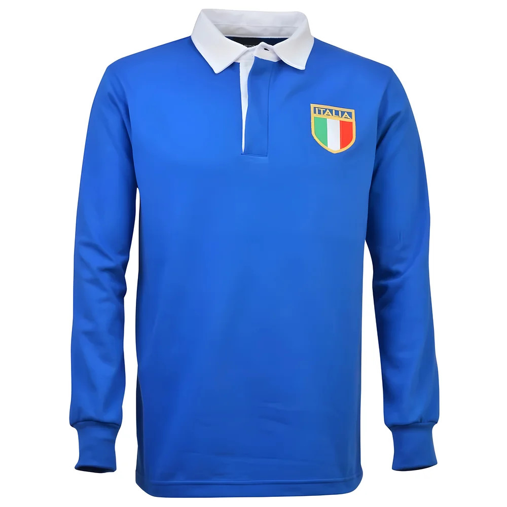 Italy 1975 Vintage Home Rugby Shirt Polyester Made By: Toffs Men's Blue 4XL