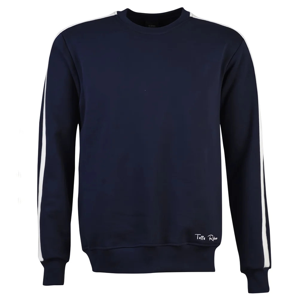 Toffs Retro Sweatshirt White Sleeve Panels. Polyester Chelsea Men's Navy 3XL