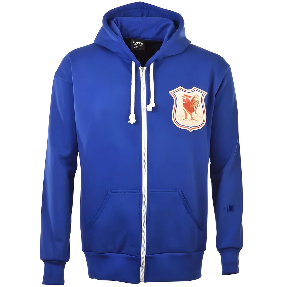 France 1924 Vintage Rugby Zipped Hoodie - Royal Polyester Made By: Toffs Men's Blue 4XL