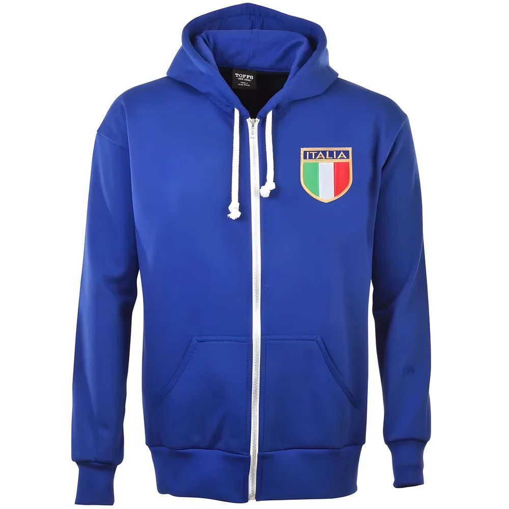 Italy 1975 Vintage Rugby Zipped Hoodie - Royal Polyester Made By: Toffs Men's Blue 4XL