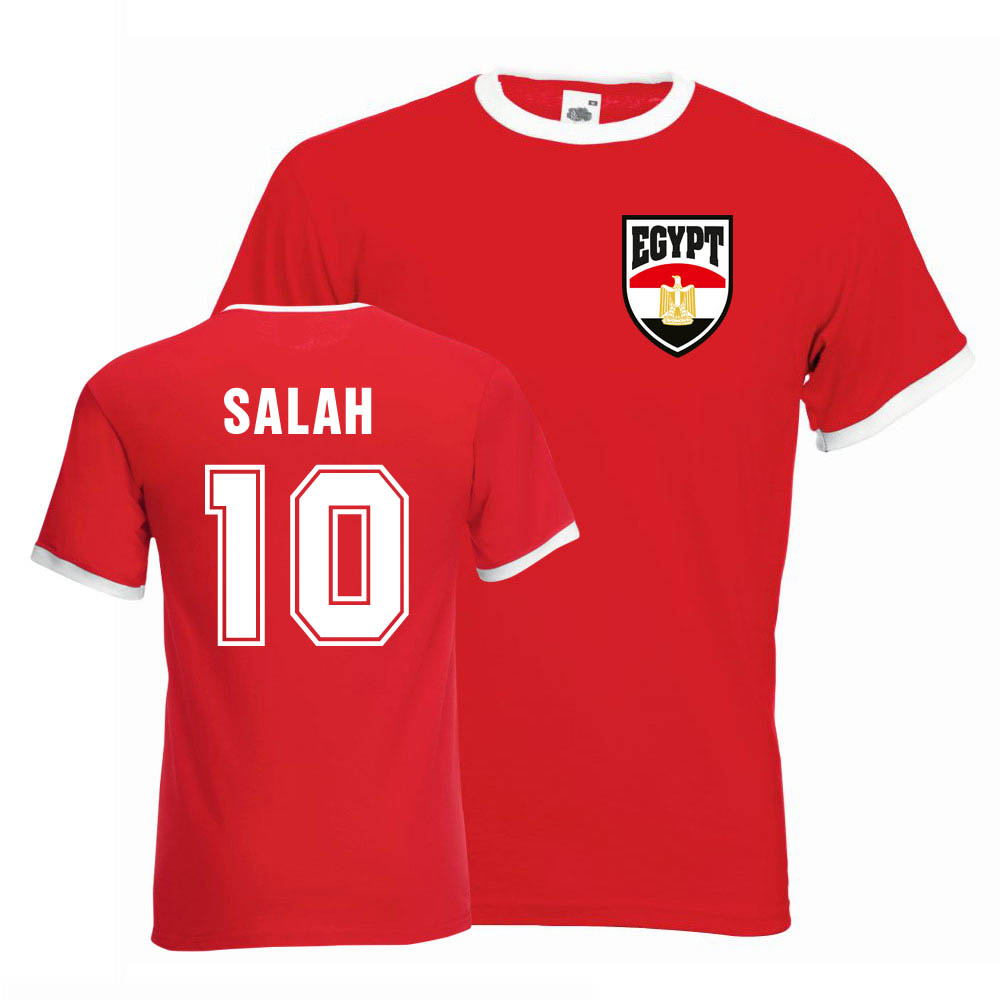 Mohammad Salah Egypt Ringer Tee (Red) Polyester Uksoccershop Men's Red Extra Large