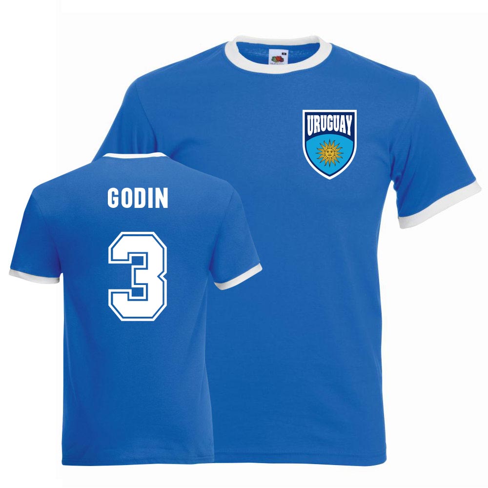 Diego Godin Uruguay Ringer Tee (Blue) Polyester Uksoccershop Men's Blue Xxl