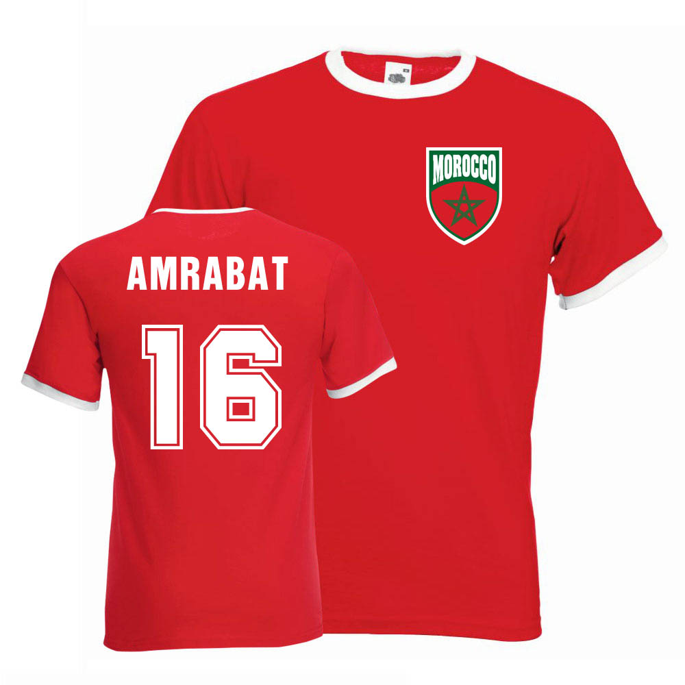 Nordin Amrabat Morocco Ringer Tee (Red) Polyester Uksoccershop Men's Red Xxl